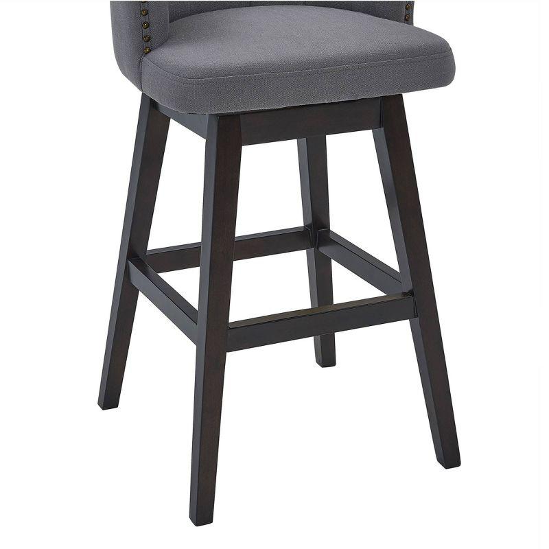 Contemporary Gray Fabric Swivel Counter Stool with Espresso Wood Base