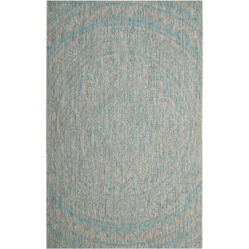 Courtyard CY8734 Power Loomed Indoor and Outdoor Area Rug - Light Grey/Aqua - 5'3"x7'7" - Safavieh