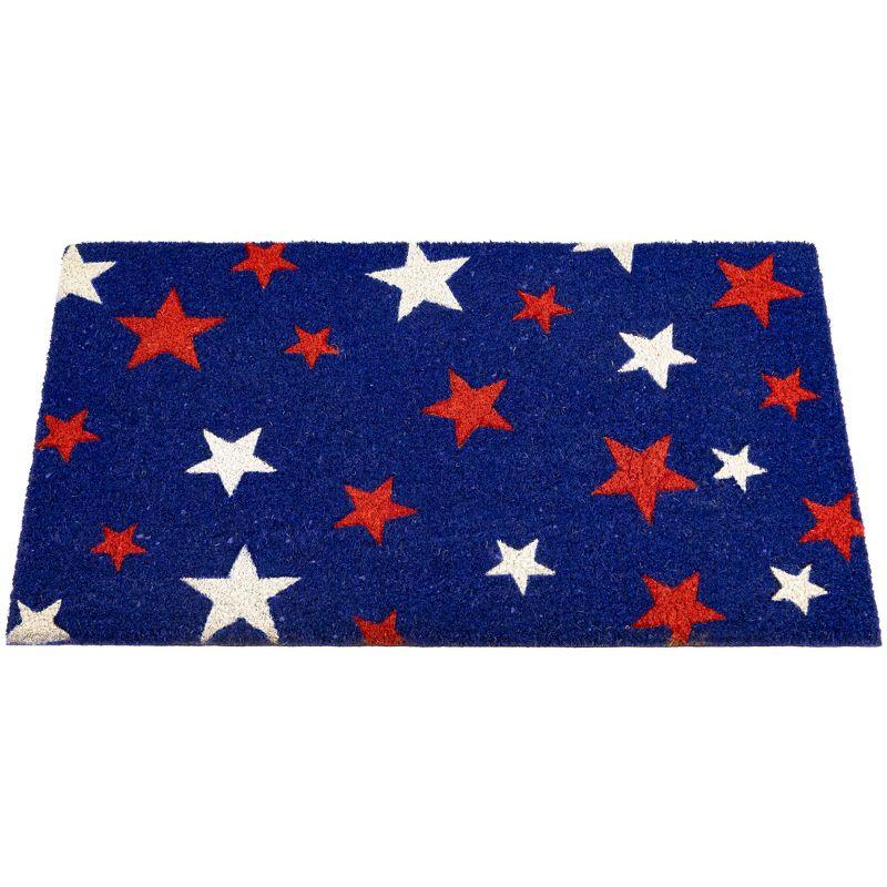 Northlight Blue Coir Red and White Stars Americana Outdoor Doormat 18" x 30"