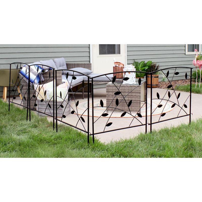 Sunnydaze Outdoor Lawn and Garden Metal Modern Leaves and Vines Decorative Border Fence Panel Set - 10' - Black - 5pk