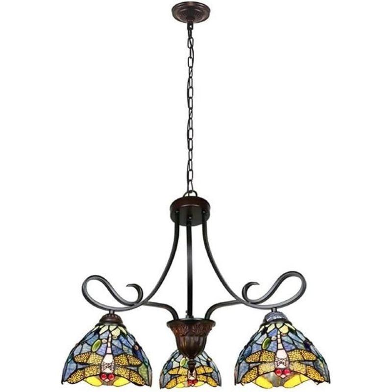 Chloe Lighting Sunniva Dragonfly Tiffany-Style 3 Light Chandelier 25 Inch Wide
