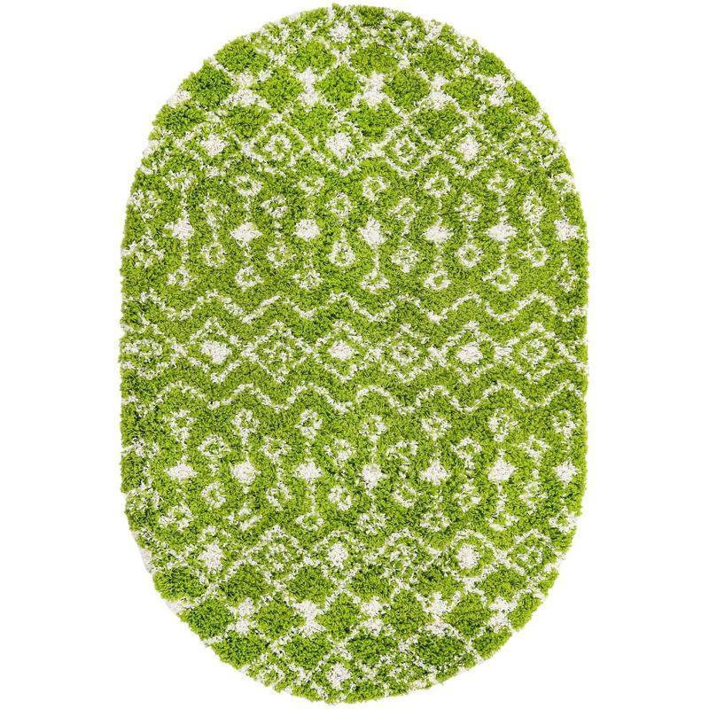Unique Loom 4' 0 x 6' 0 Oval Moroccan Trellis Shag Green Area Rug