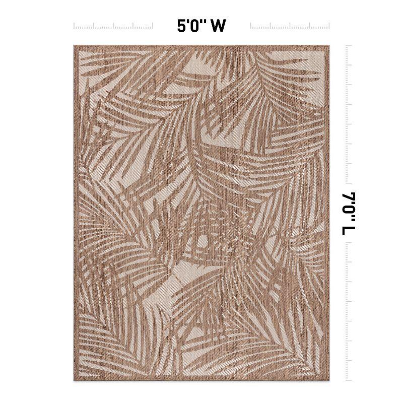 World Rug Gallery Contemporary Palm Leaf Textured Flat Weave Indoor/Outdoor Area Rug - BROWN 5' X 7'