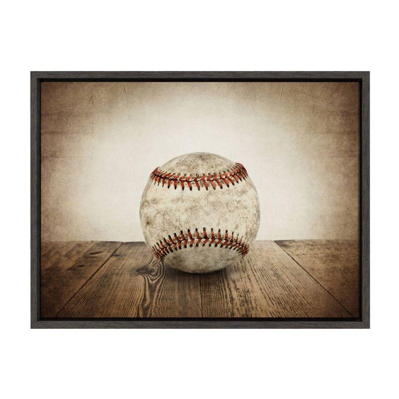 Vintage Baseball Framed Canvas Print in Gray Wood Frame