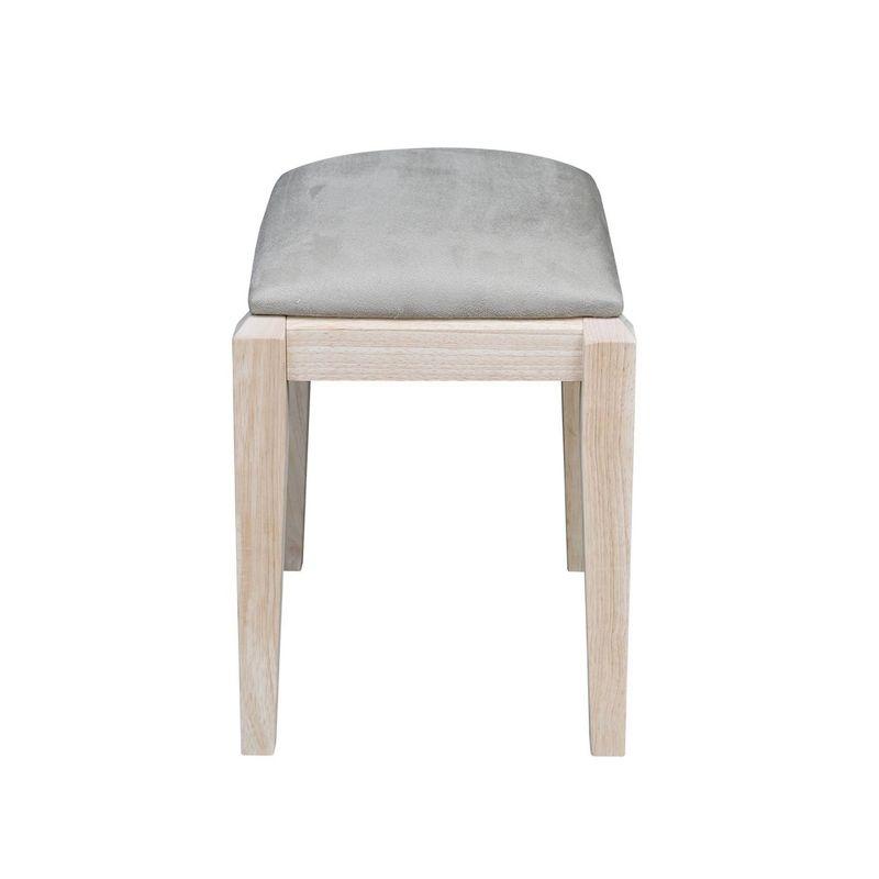 Eco-Friendly Unfinished Parawood Vanity Bench with Microfiber Seat