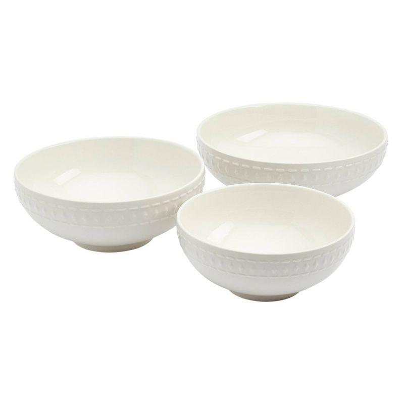 Ivory Dinnerware Tabletops Gallery 3 piece Serving Bowl Set Bloom Embossed White