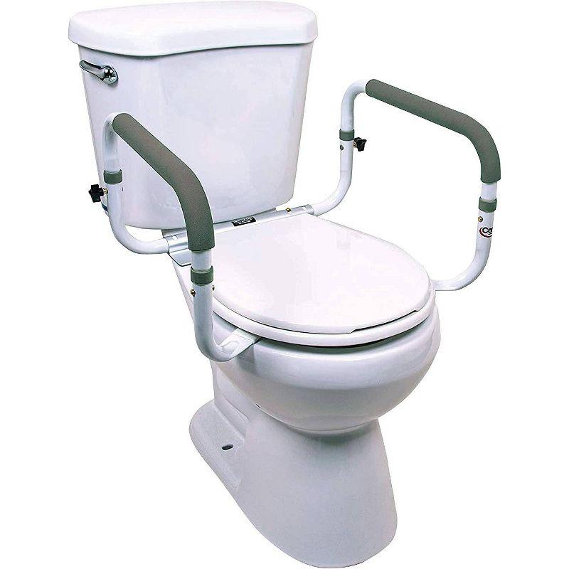 White Adjustable Metal Toilet Safety Rail with Cushioned Grips