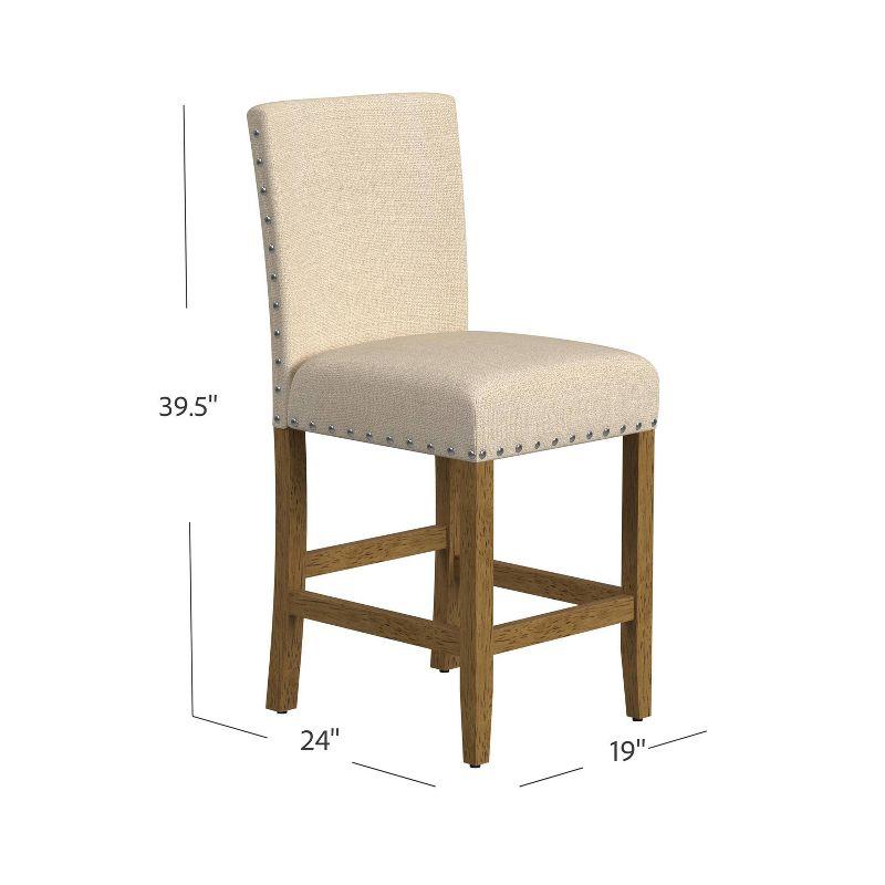 24" Flax Tan Upholstered Counter Height Barstool with Nailhead Trim