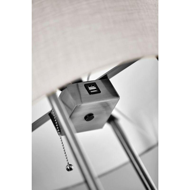 63.25" Wireless Charging Floor Lamp - Adesso: ETL Listed, Linen Shade, Metal & Wood Body