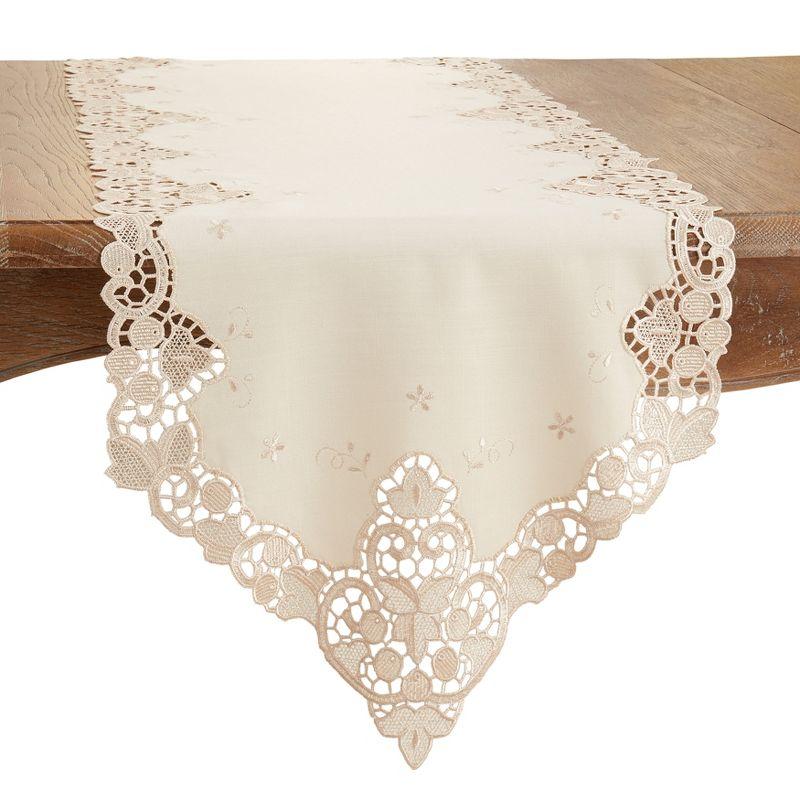 Ecru Lace Design Polyester Table Runner, 22 x 18 in