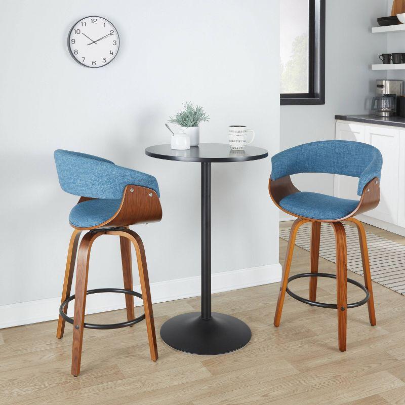 Set of 2 Vintage Modern Counter Height Barstools Walnut/Black/Blue - LumiSource: Fixed-Height, Swivel, Footrest