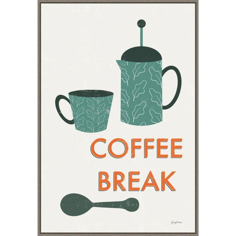 23" x 33" Teal and Orange Retro Coffee Break Framed Canvas Print