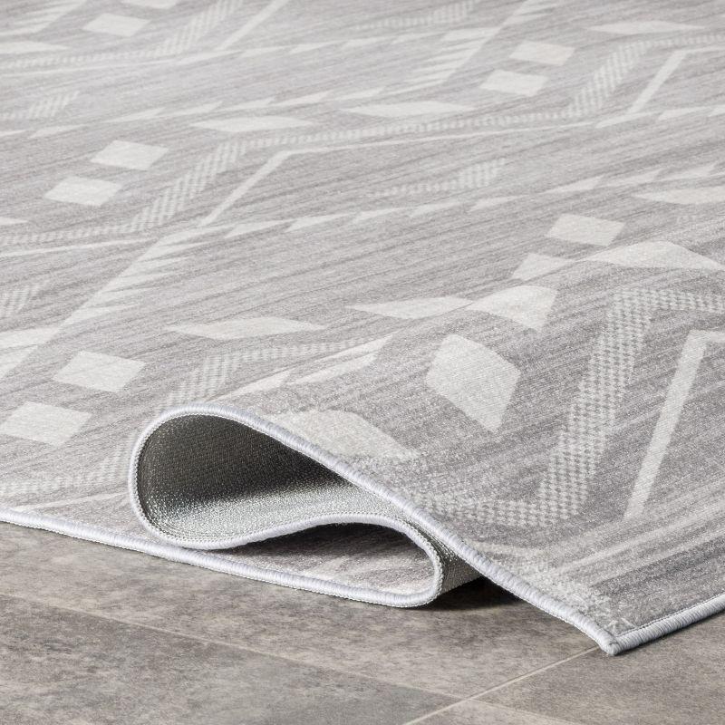 Gray Square Non-Slip Washable Synthetic Area Rug