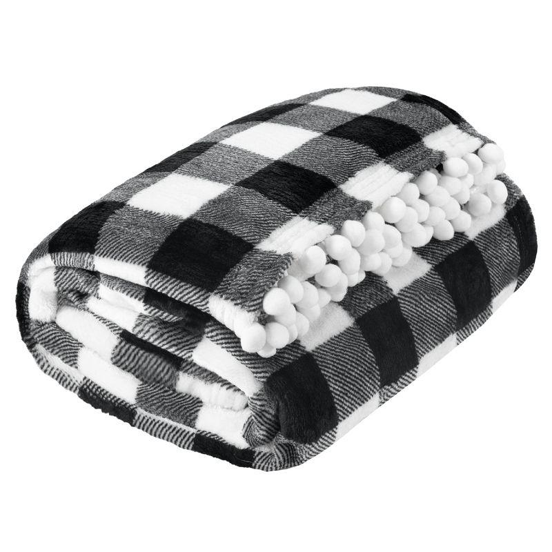 PAVILIA Fleece Pom Pom Blanket Throw for Sofa Bed, Soft Lightweight Pompom Fringe Blanket for Couch