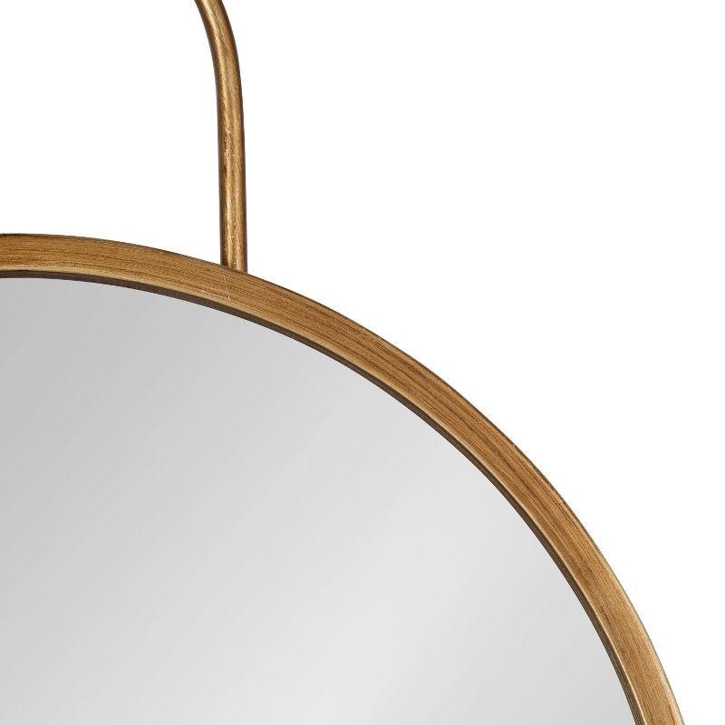 Gold Round Mirror with Wood Shelf, 19" x 33"