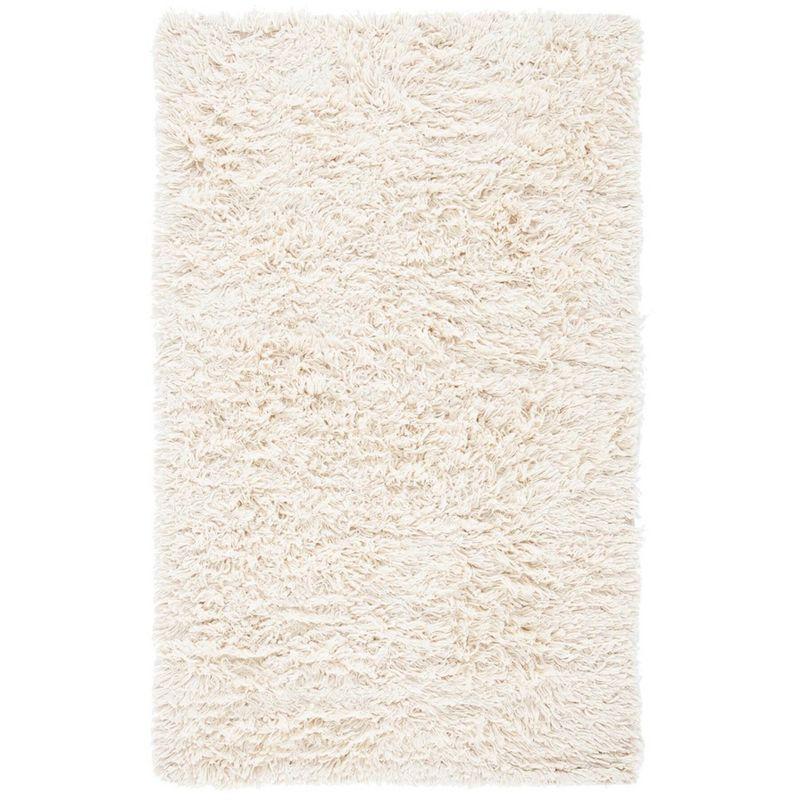 Ivory Hand-Tufted Wool Shag Area Rug, 3' x 5'