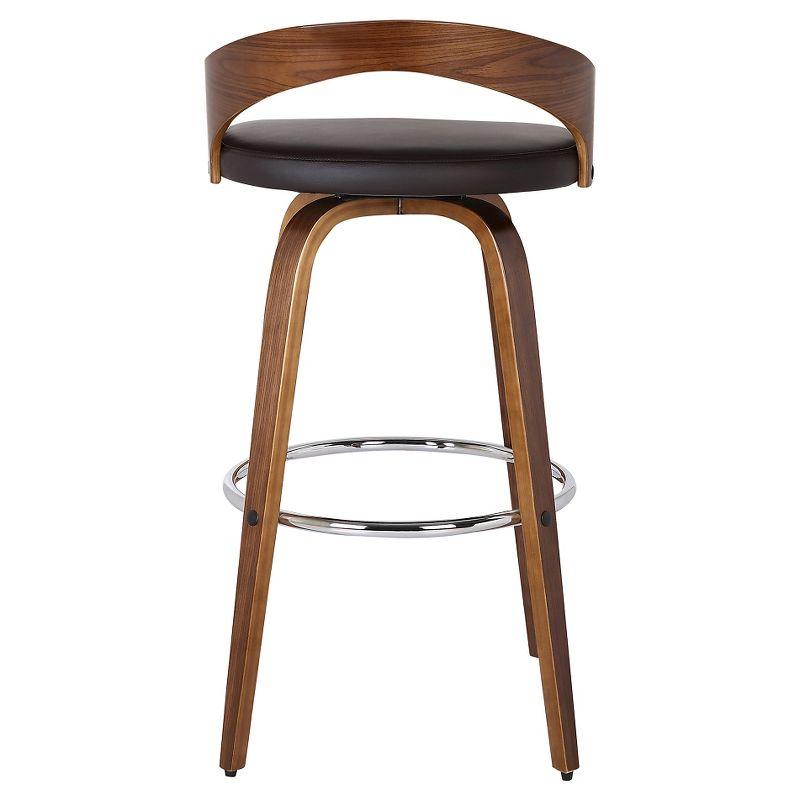 Walnut Wood Finish Swivel Counter Stool with Brown Faux Leather