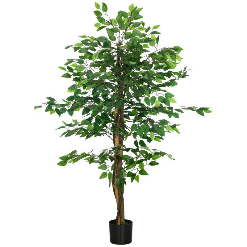 HOMCOM Artificial Ficus Tree, Potted Indoor Outdoor Fake Plant for Home Office Living Room Décor