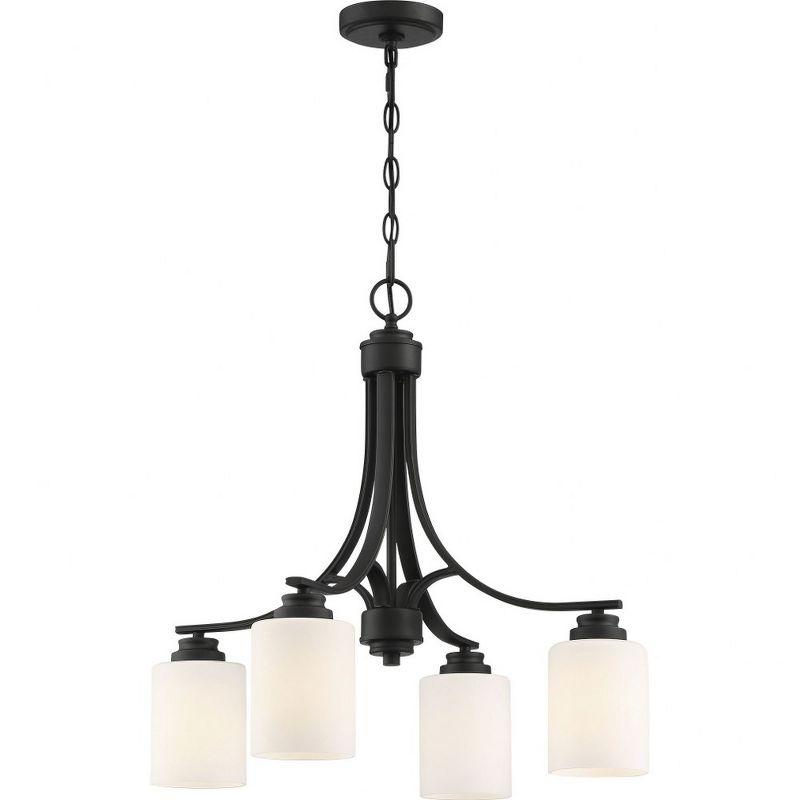 Flat Black Transitional 8-Light Chandelier with White Cylinder Shades