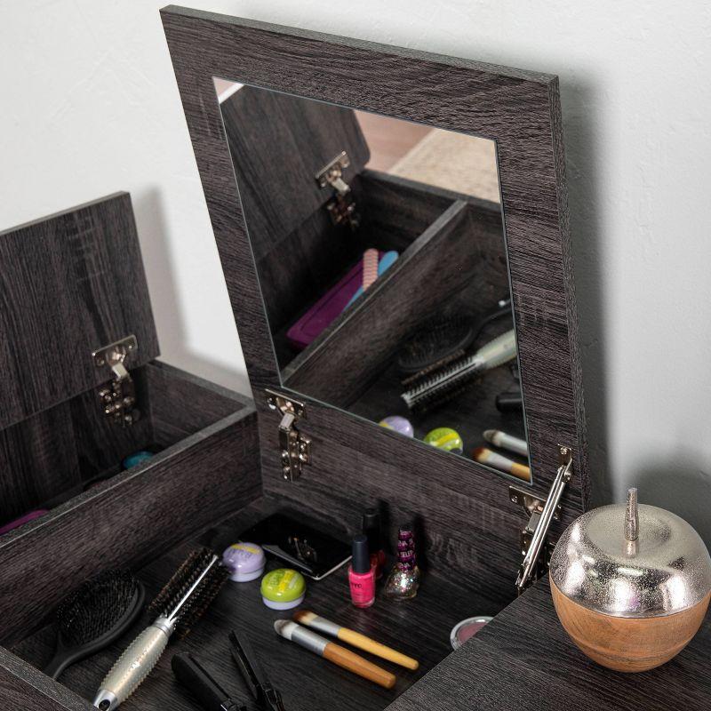 Harzen Storage Vanity with Mirror Black - Holly & Martin: Hidden Compartment, Telescoping Legs