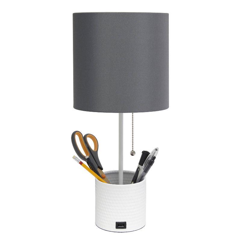 Hammered Metal Organizer Table Lamp with USB Port & Pull Chain - Simple Designs: ETL Listed, No Assembly Required