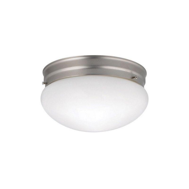 Ceiling Space 9" 2 Light Flush Mount with White Globe in Brushed Nickel