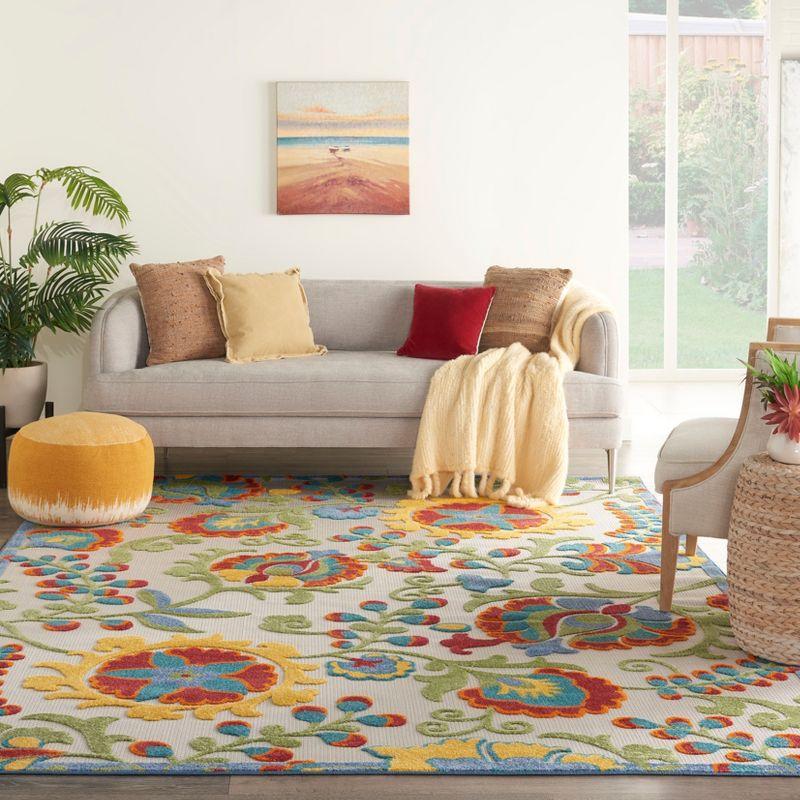 Nourison Aloha Floral Textured Flatweave High-Low Indoor Outdoor Area Rug Ivory/Multi 12' x 15'