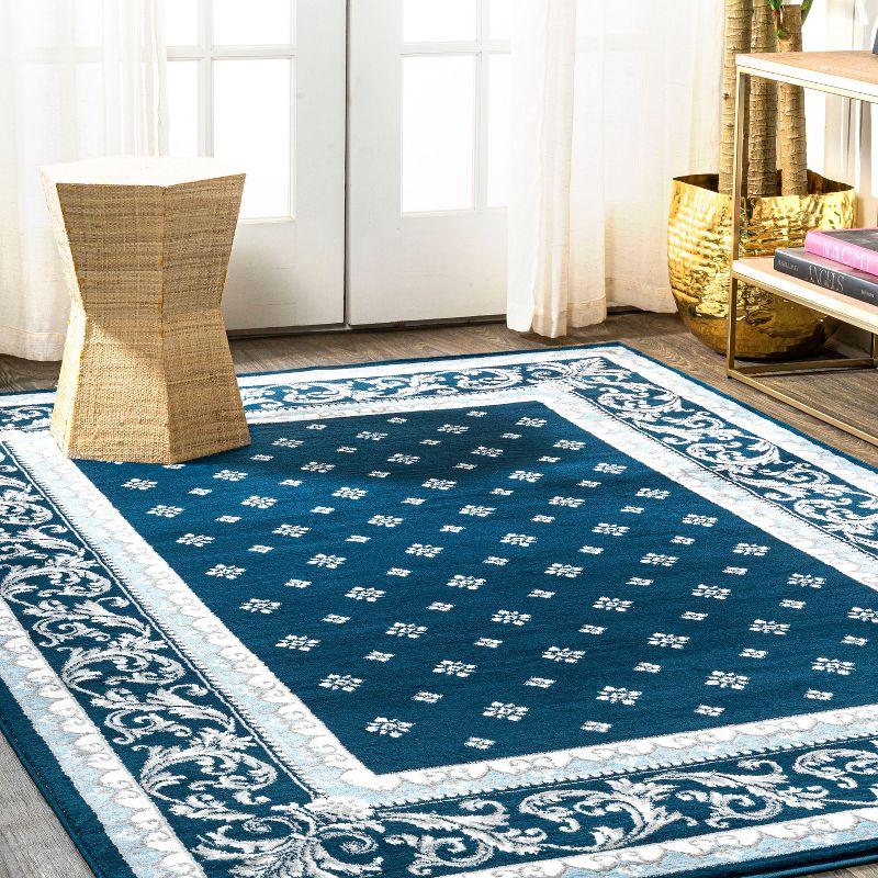 3'x 5' Acanthus French Border Area Rug, Navy/Blue - JONATHAN Y