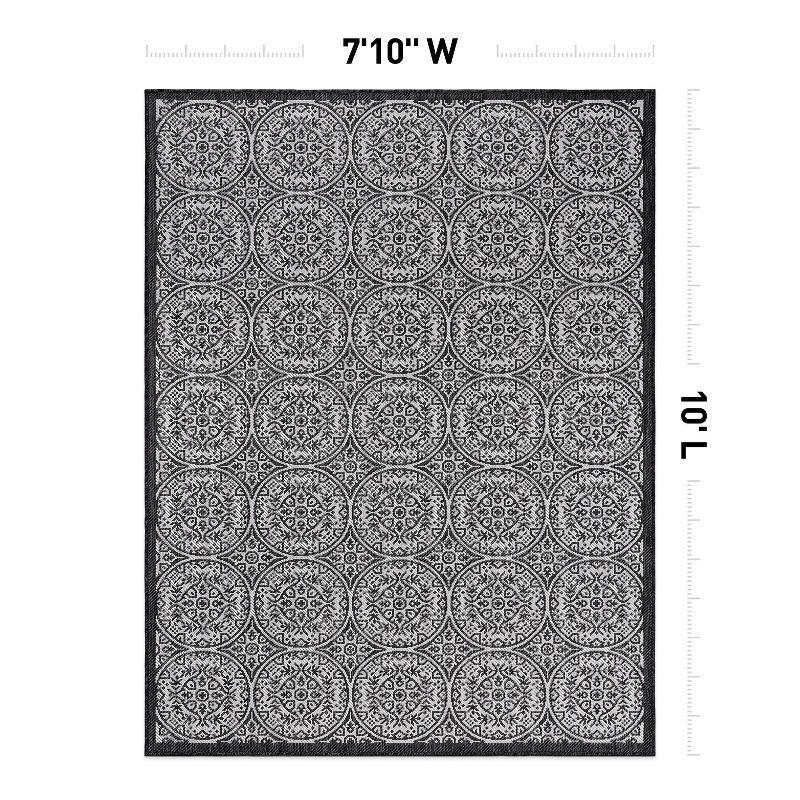 World Rug Gallery Transitional Floral Circles Textured Flat Weave Indoor/Outdoor Area Rug - BLACK 7'10"X10'