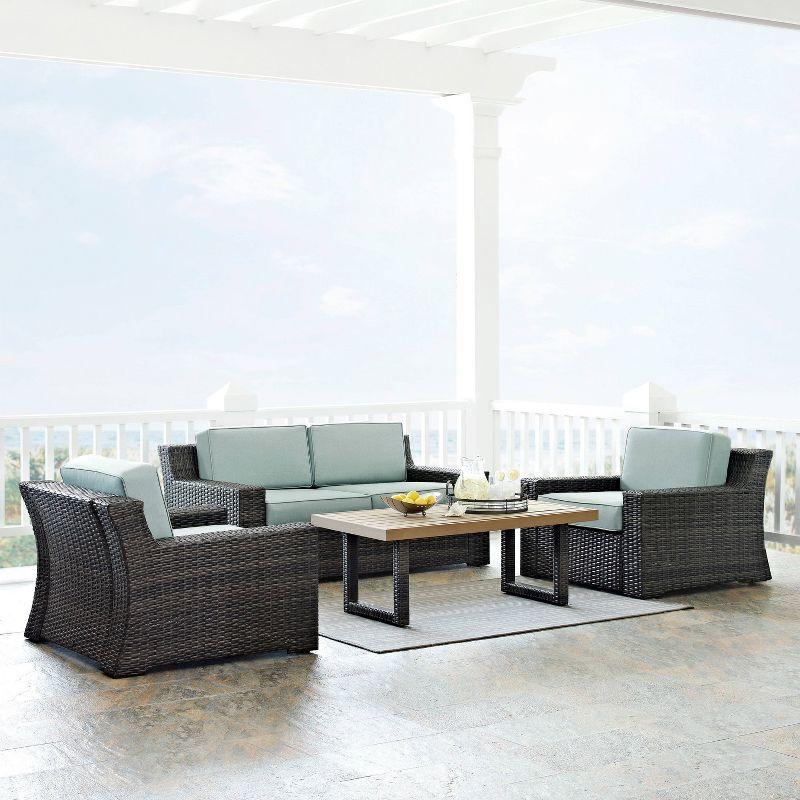 Beaufort 4pc Outdoor Wicker Seating Set - Mist - Crosley: Weather-Resistant Patio Conversation Set