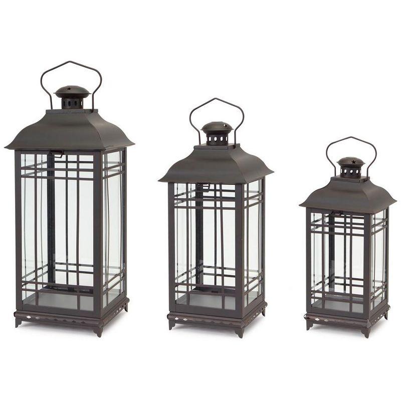 Melrose 20" Black Metal and Glass Hanging Lantern Set