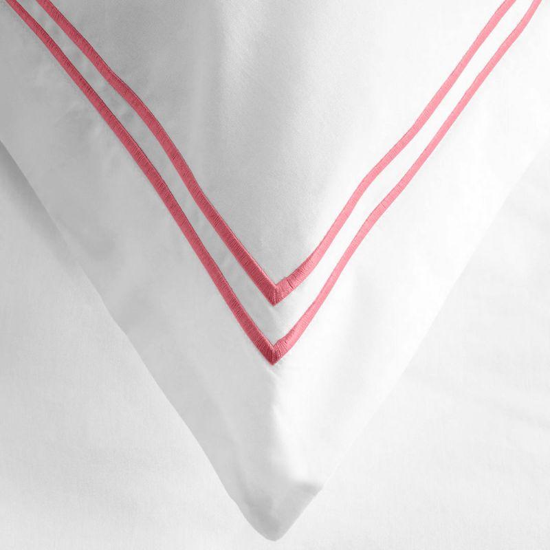 Ella Jayne 100% Cotton Percale 3 Piece Duvet Set, Full/Queen, White with Pink Satin Stitching