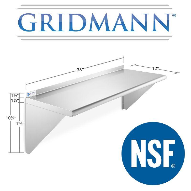 GRIDMANN 36" Stainless Steel Wall Mount Shelf with Backsplash