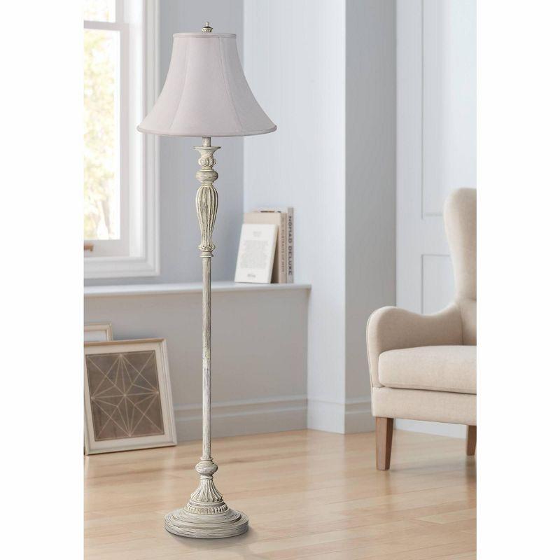 360 Lighting Vintage Shabby Chic Floor Lamp 60" Tall Antique White Washed Fabric Bell Shade for Living Room Reading Office