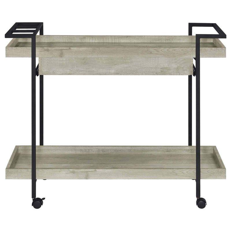 Coaster Ventura Coastal 2 Tier Wood Bar Cart with Storage Drawer Gray Driftwood