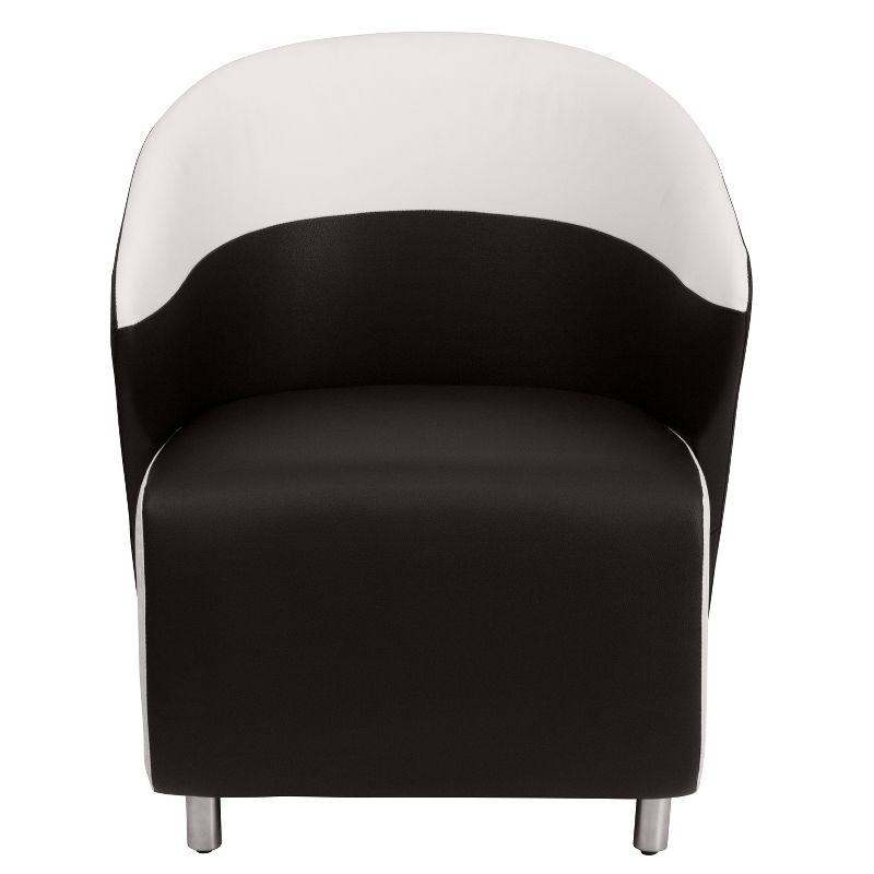 Modern Black LeatherSoft Barrel Lounge Chair with Metal Accents