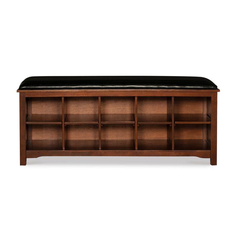 45" Cape Anne Dark Brown Faux Leather Upholstered Storage Bench Dark Walnut - Linon: Entryway Seating, Shoe Cubbies