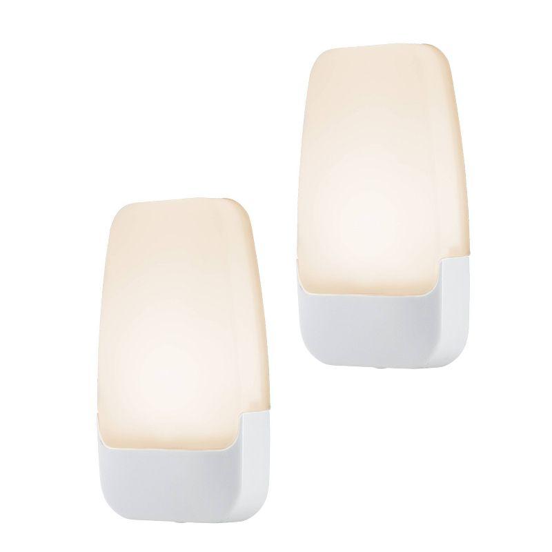 Energizer 2pk LED Contemporary Night Lights: Plug-In Wall Nightlight, Electric, White, All Ages, No Assembly Required