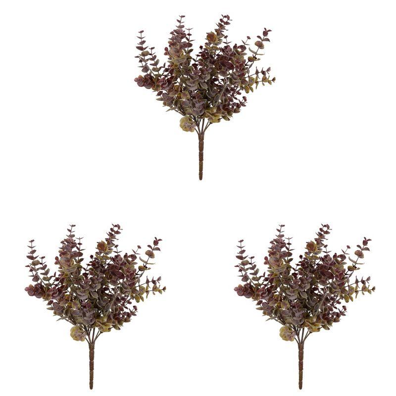 Vickerman 14" Artificial Green and Red Mini Jade Leaf Bush Pick. UV Coated, Set of 3