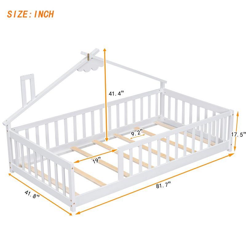 Twin Size Montessori Floor Bed with Safety Guardrails and Door for Toddler