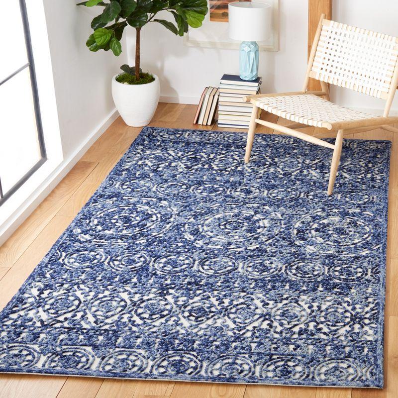 Ivory and Navy Hand-Tufted Wool 8' x 10' Area Rug