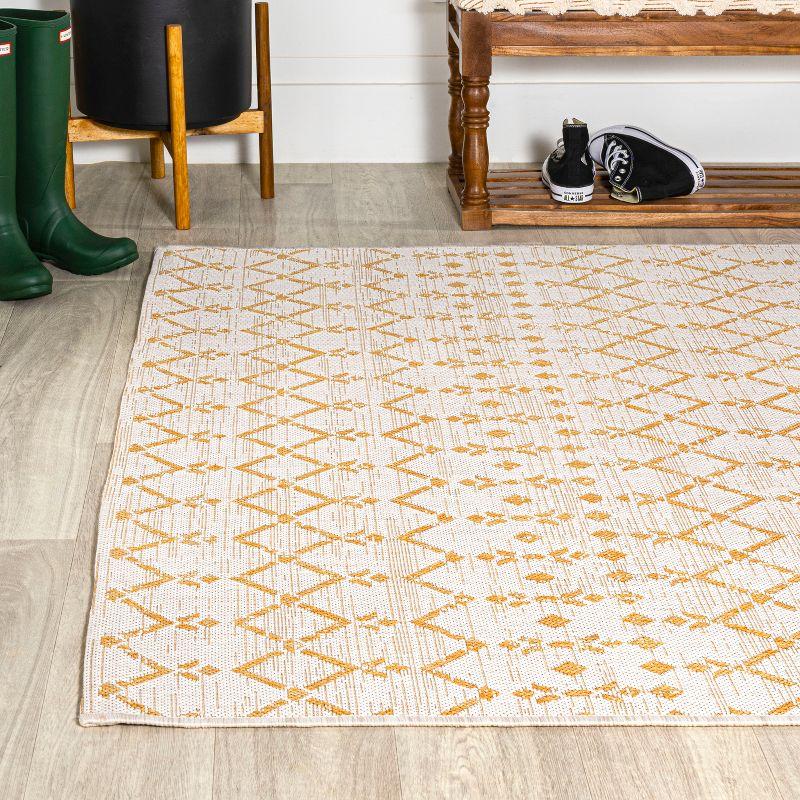 4' x 6' Ourika Moroccan Geometric Textured Weave Indoor/Outdoor Area Rug, Cream/Yellow - JONATHAN Y