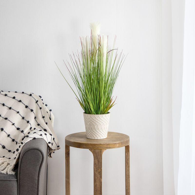 36" Tall Artificial Green and White Pampas Grass in Black Pot