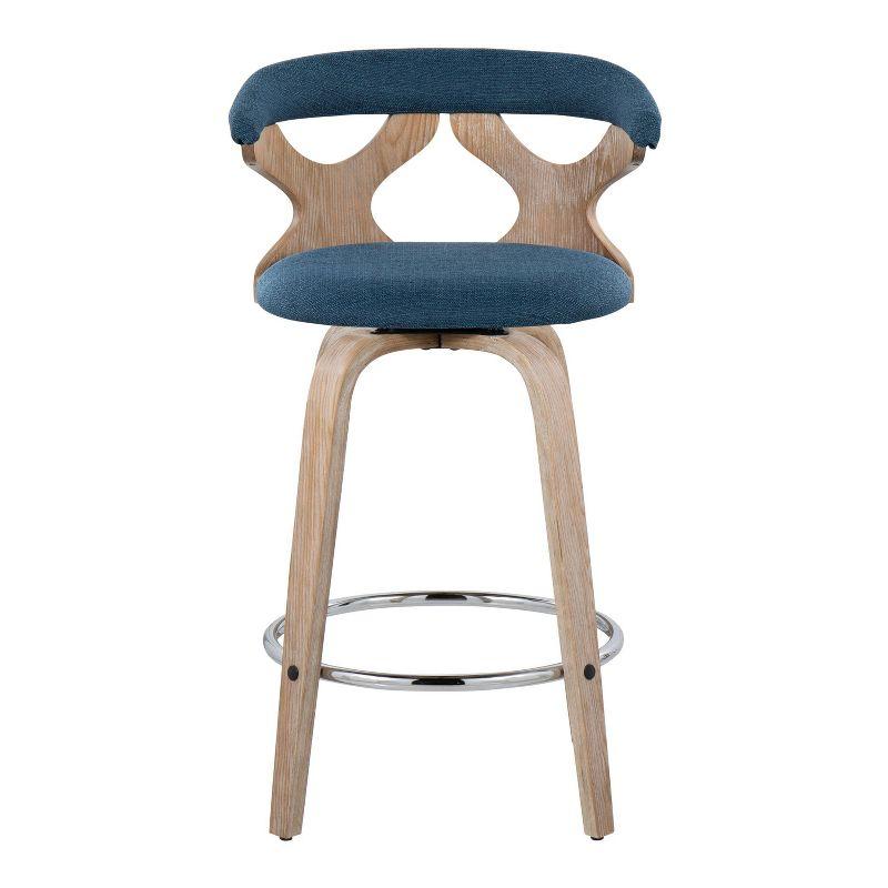 Set of 2 Gardenia Counter Height Barstools White Wash/Blue/Chrome - LumiSource: Swivel, Upholstered, Wood Legs, Foam Padded