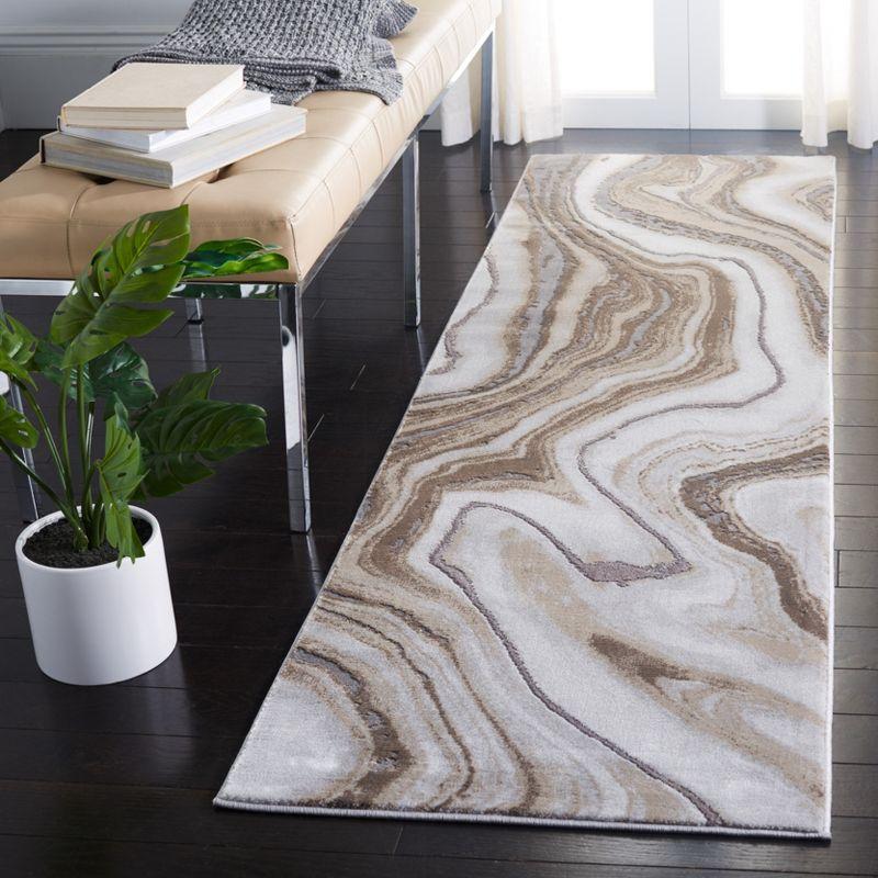 Elysian Abstract Swirl 27" Grey and Gold Synthetic Runner Rug