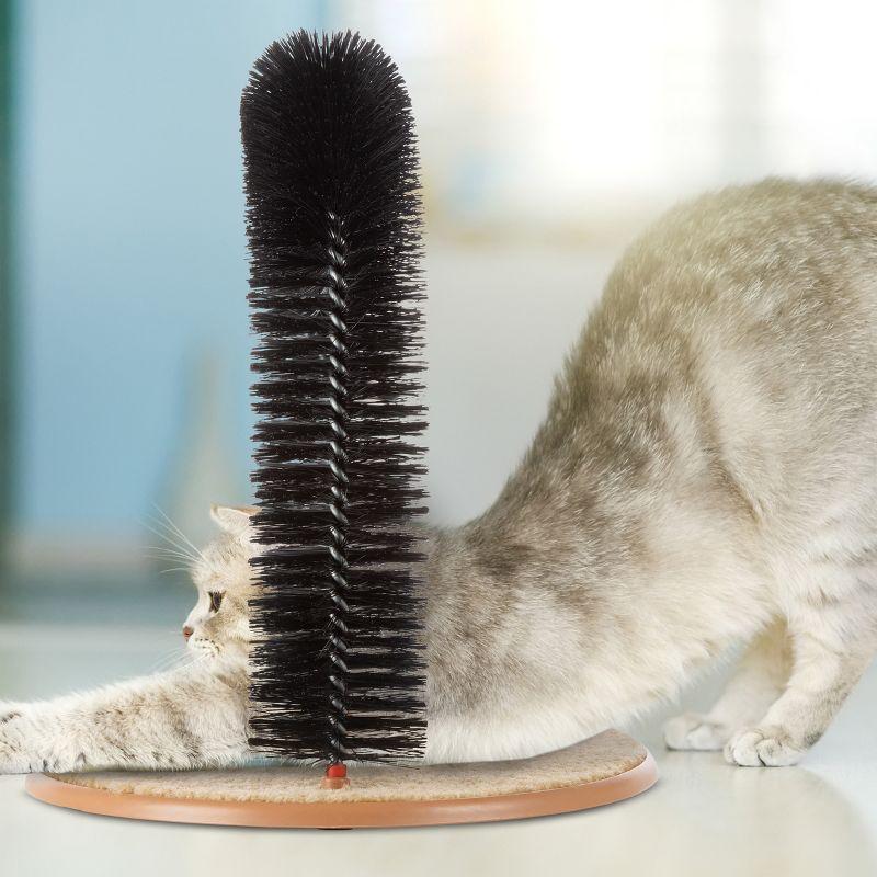 Cat Self-Groomer - Bristle Ring Brush Cat Arch with Carpeted Base, Back Scratcher and Massager for Controlling Shedding and Claws by PETMAKER (Black)