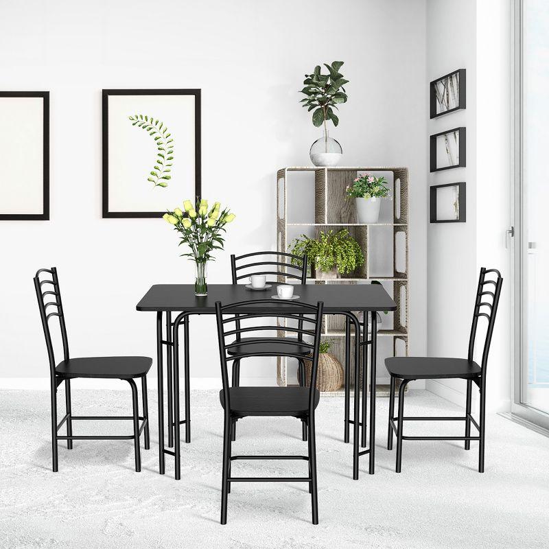 5 Pcs Modern Dining Table Set 4 Chairs Steel Frame Home Kitchen Furniture Black