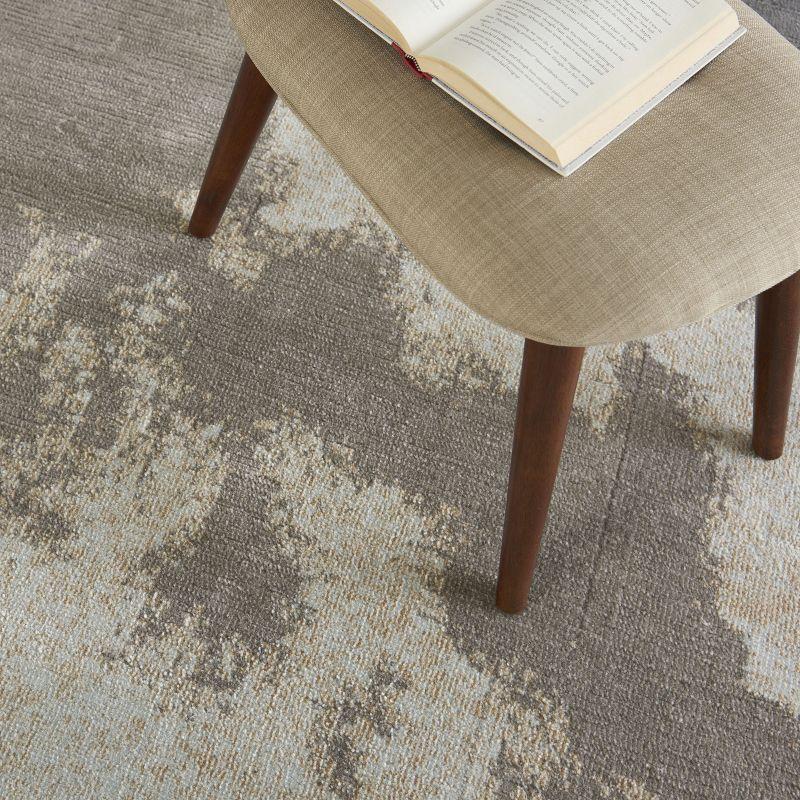 Gray Abstract Hand-knotted Rectangular Synthetic Rug