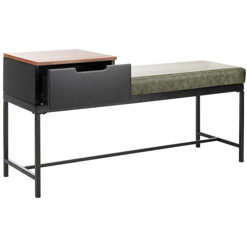 Maruka Bench with Storage - Grey Wash/Dark Green - Safavieh