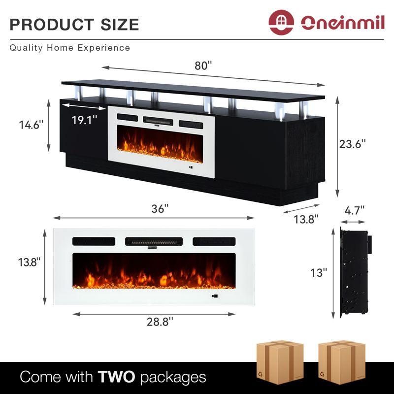 AOXUN Fireplace TV Stand with 36" Electric Fireplace, 80" 2 Tier TV Console Stand for TVs Up to 90", Black